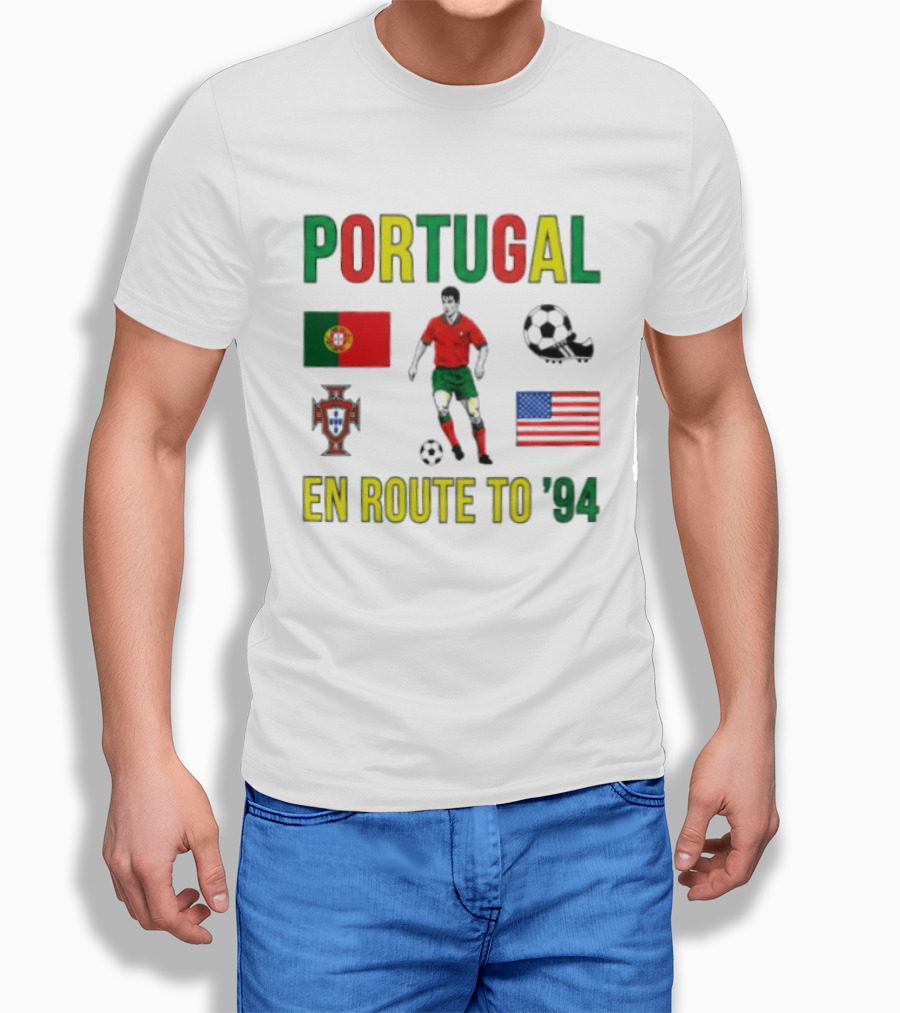 Portugal En Route To '94 World Cup Journey Footballer And Flags T-Shirt