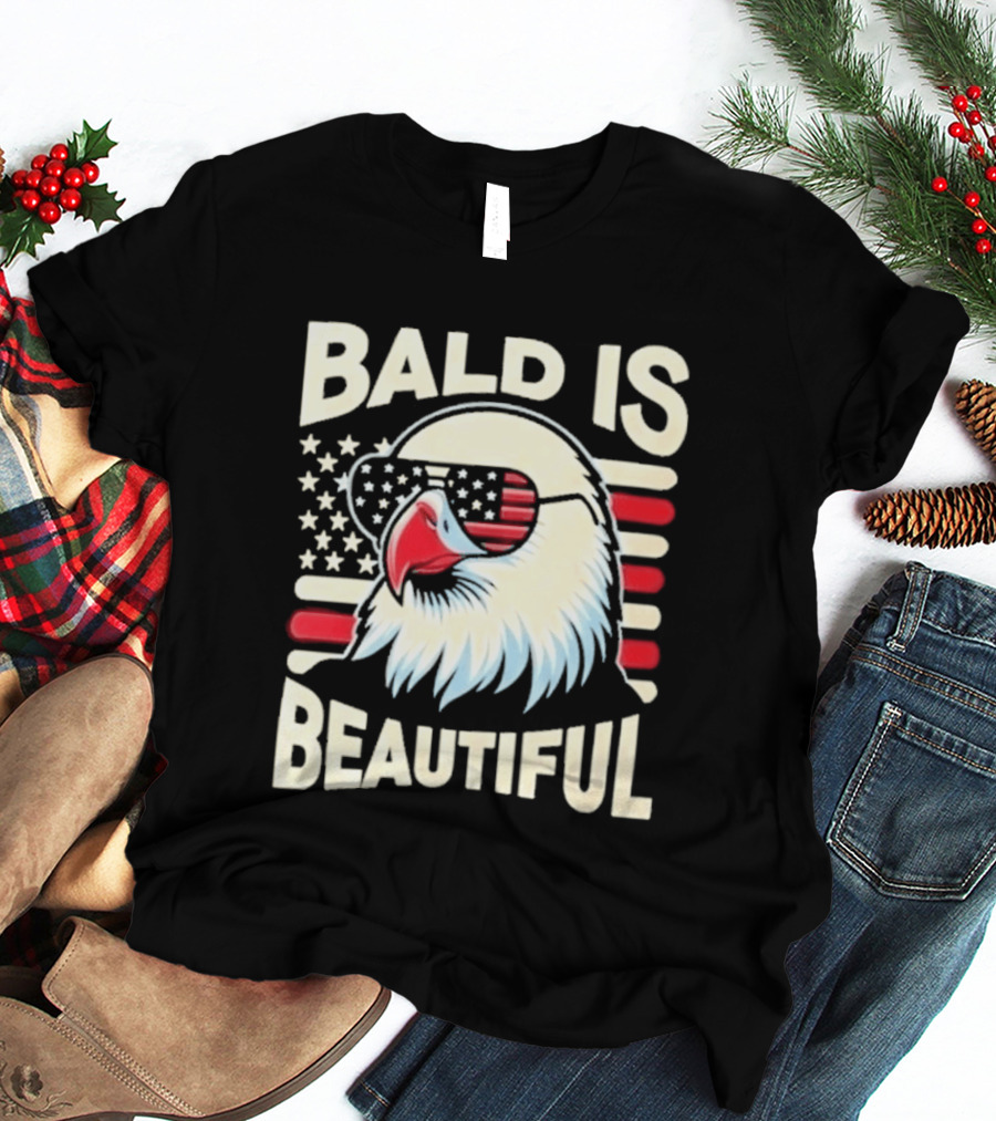 Bald Is Beautiful USA Patriotic Eagle Stars And Stripes T-Shirt