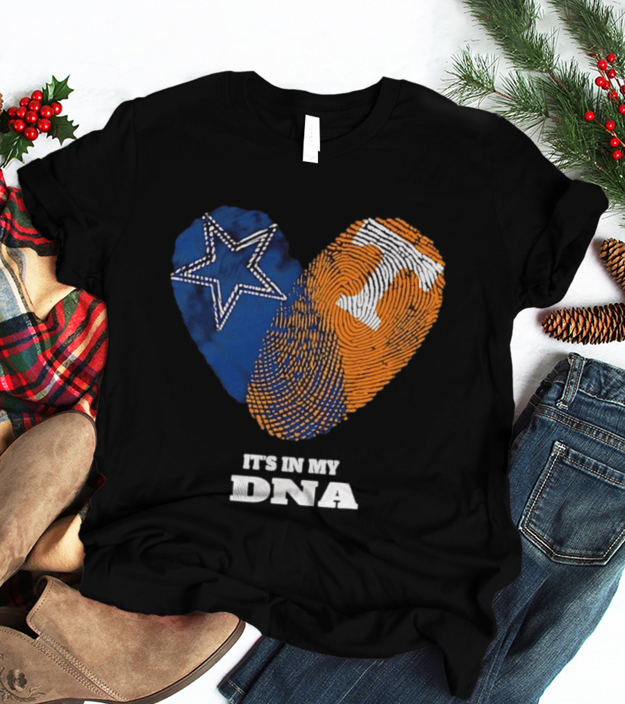 Dallas Cowboys Star And Tennessee Volunteers Orange Fingerprint Heart It's In My DNA T-Shirt