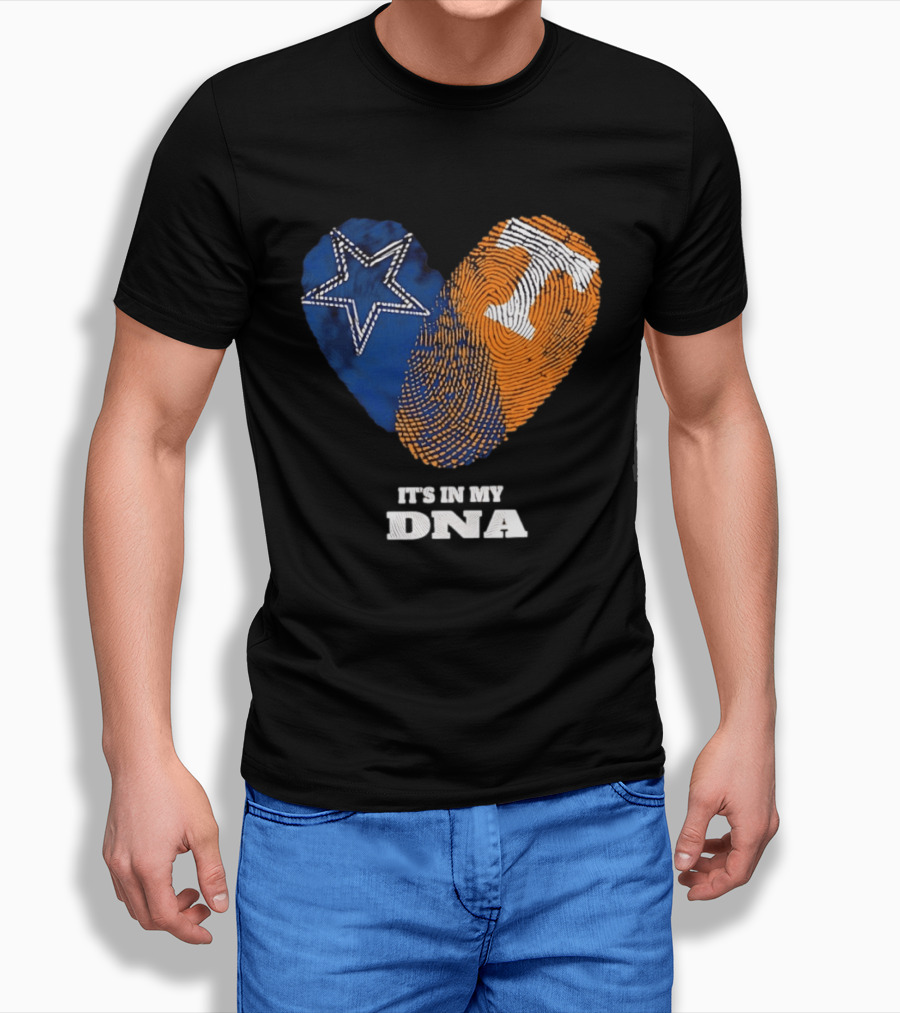Dallas Cowboys Star And Tennessee Volunteers Orange Fingerprint Heart It's In My DNA T-Shirt