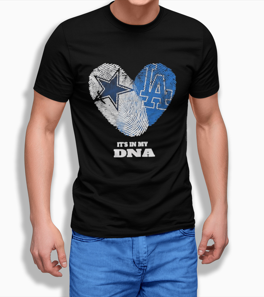 Dallas Cowboys Los Angeles Dodgers It's In My DNA Fingerprint Heart T-Shirt