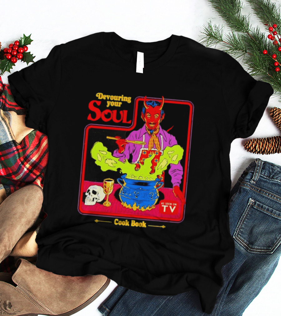 Devouring Your Soul Cook Book Steven Rhodes Retro Devil Cooking As Seen On TV Horror T-Shirt