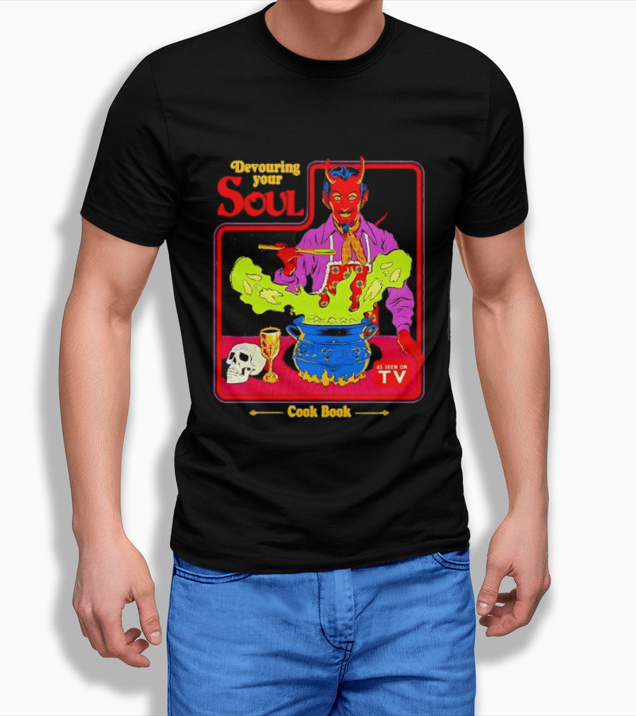 Devouring Your Soul Cook Book Steven Rhodes Retro Devil Cooking As Seen On TV Horror T-Shirt
