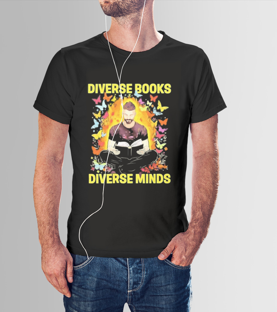 Diverse Books Diverse Minds Reading Book Lover With Colorful Butterfly Motif T-Shirt