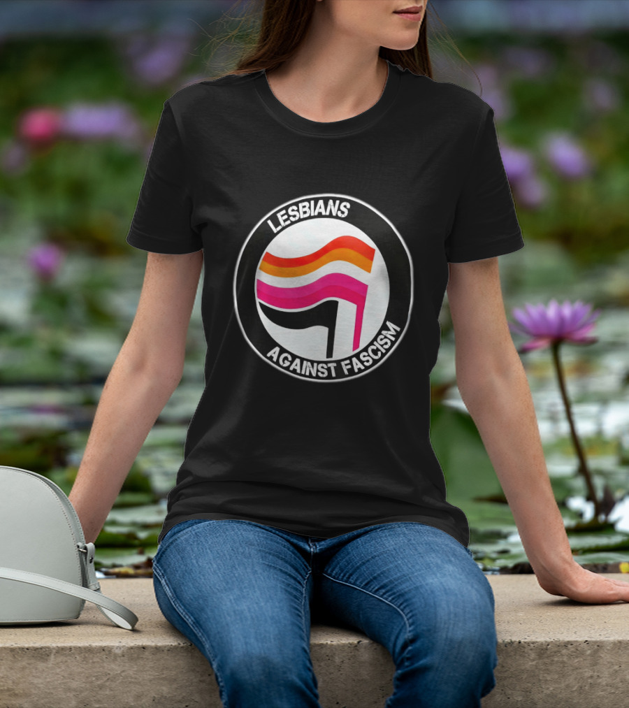 Lesbians Against Fascism Lesbian Flag Circle T-Shirt