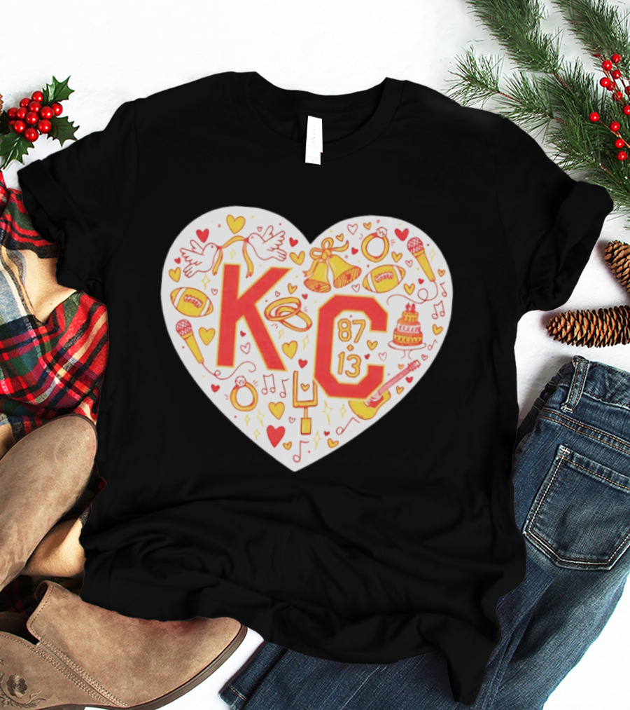 KC 87 13 Heart With Football Rings Music Bells Cake And Guitar T-Shirt