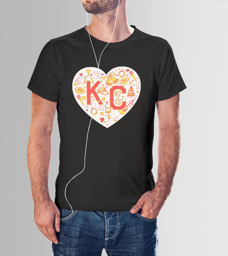 KC 87 13 Heart With Football Rings Music Bells Cake And Guitar T-Shirt