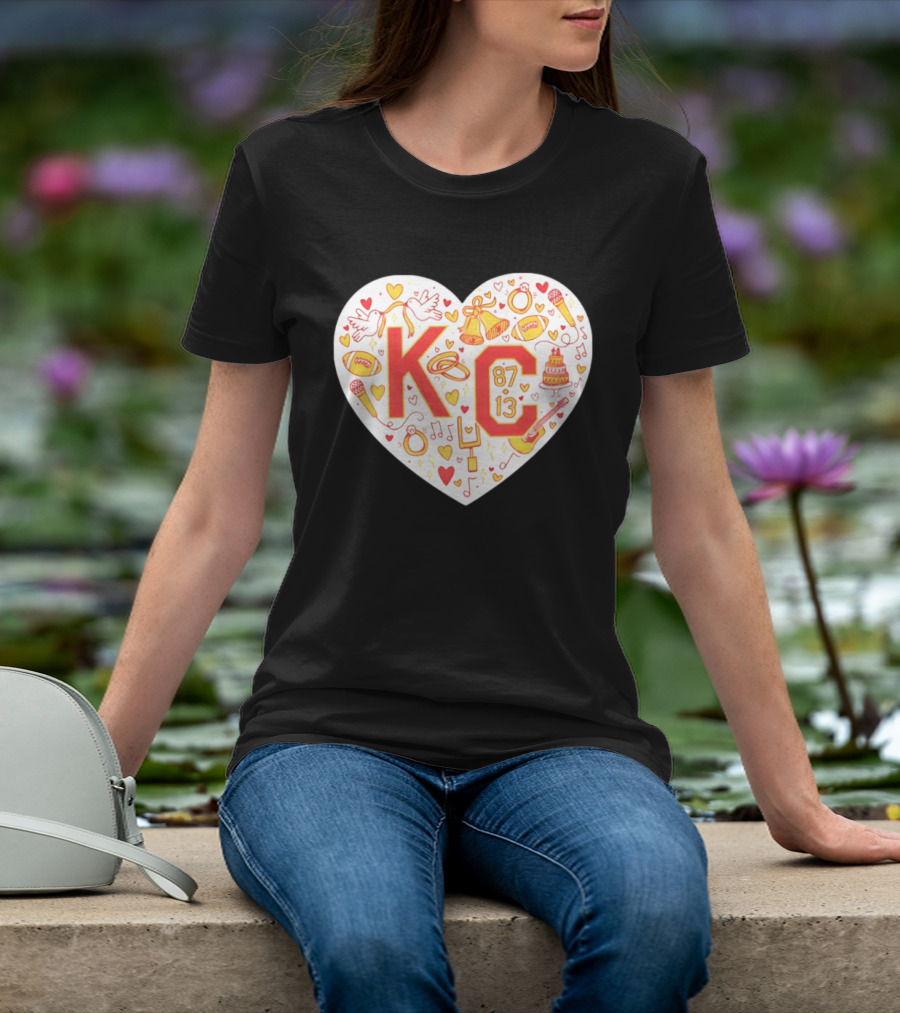 KC 87 13 Heart With Football Rings Music Bells Cake And Guitar T-Shirt