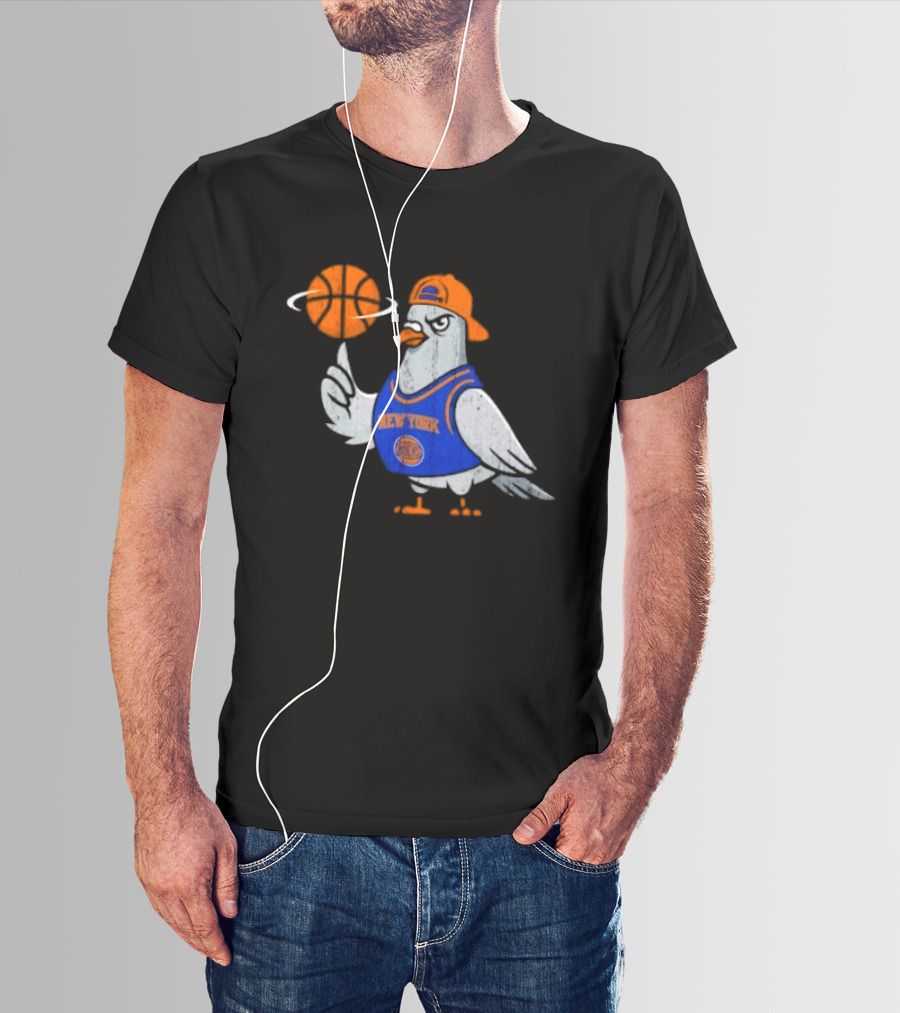 New York Knicks Pigeon Basketball Spin T-Shirt