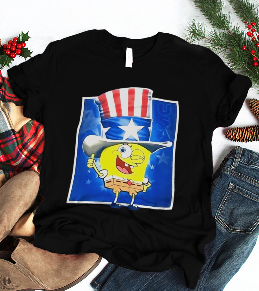 Sponge Thumbs Up American Flag USA Stars And Stripes Hat T-Shirt