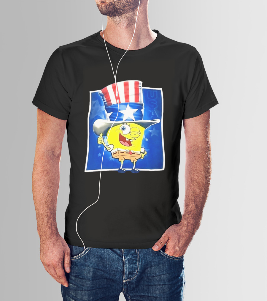 Sponge Thumbs Up American Flag USA Stars And Stripes Hat T-Shirt