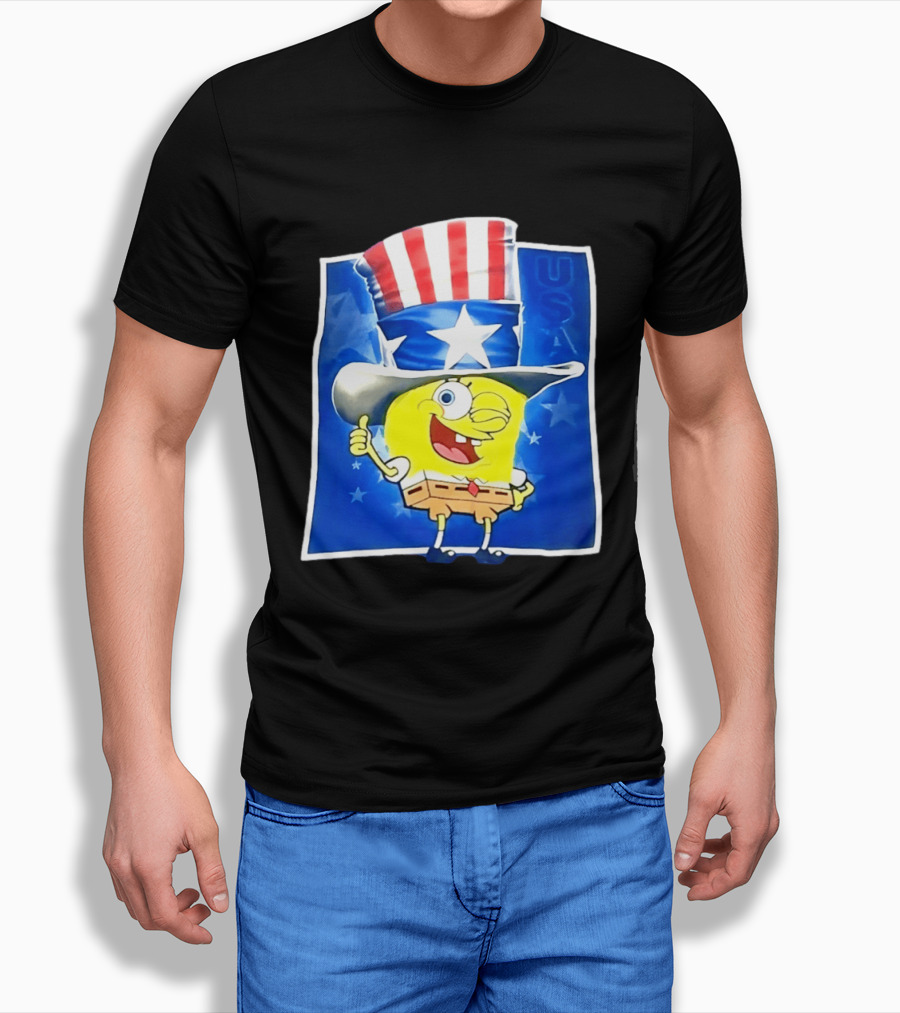 Sponge Thumbs Up American Flag USA Stars And Stripes Hat T-Shirt