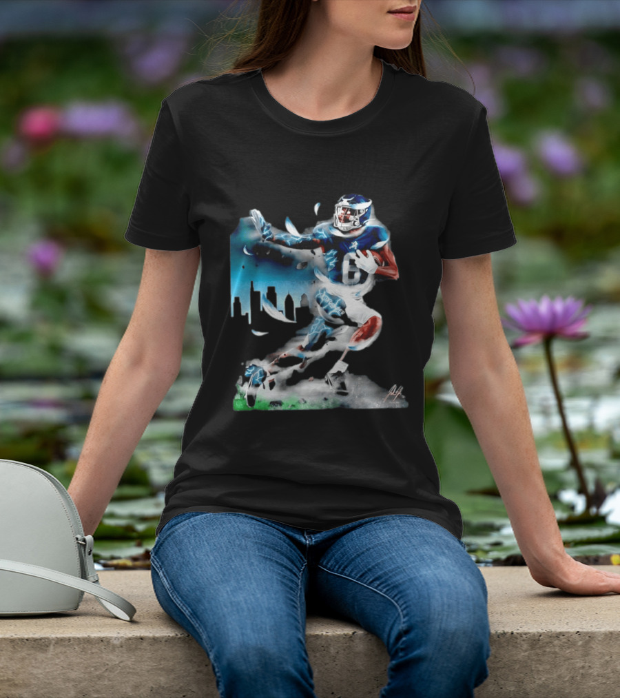 Philadelphia Eagles Devonta Smith Slim Reaper Skyline Dynamic Football Action T-Shirt