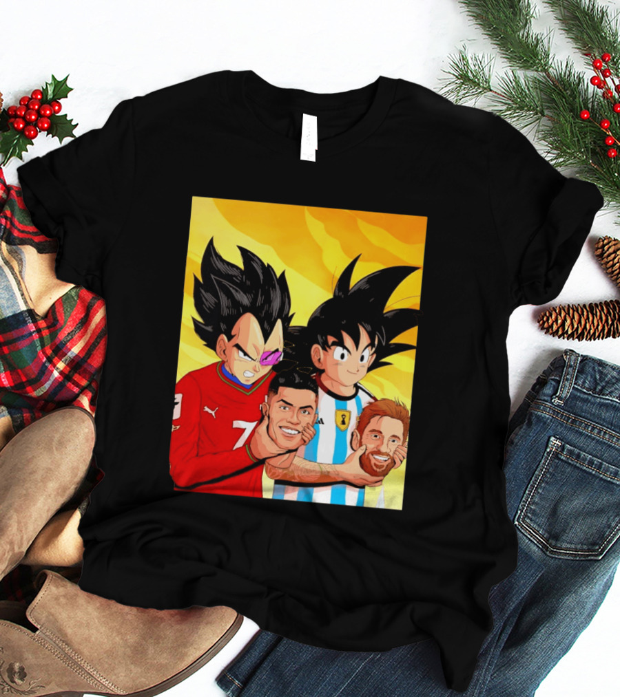 Vegeta And Goku With Ronaldo 7 And Messi Argentina Heads T-Shirt