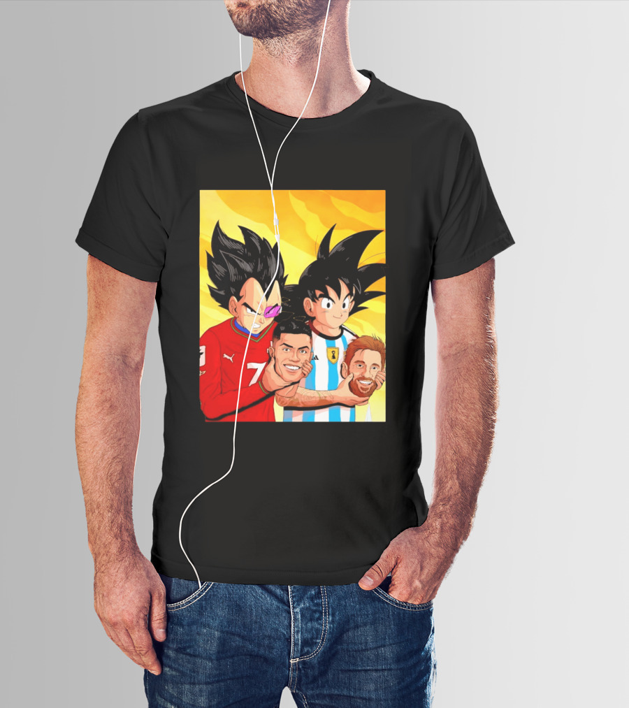 Vegeta And Goku With Ronaldo 7 And Messi Argentina Heads T-Shirt