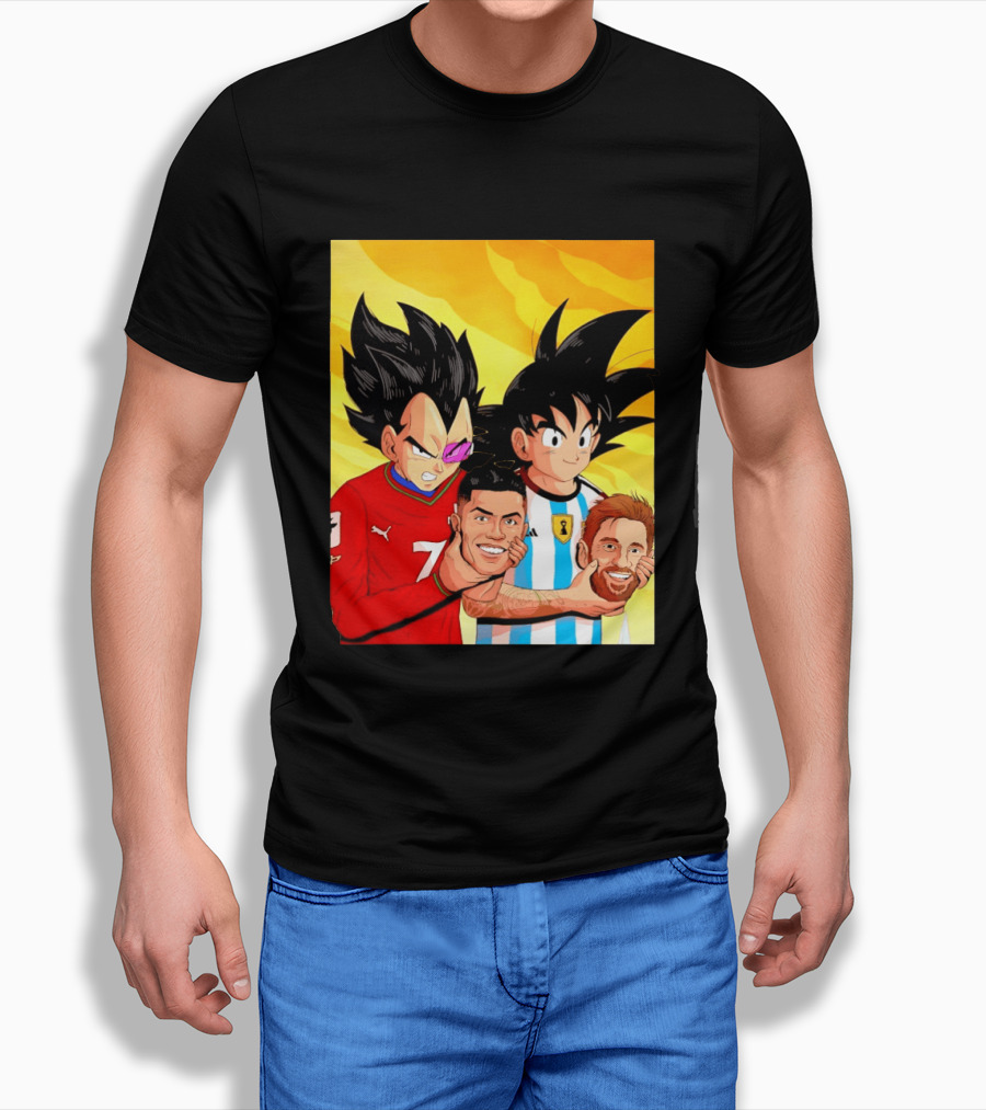 Vegeta And Goku With Ronaldo 7 And Messi Argentina Heads T-Shirt