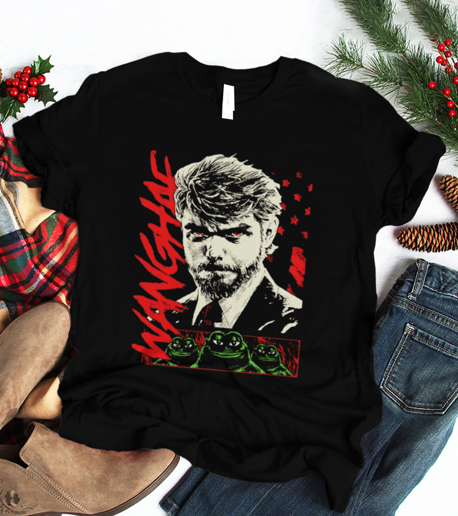 Wangyae Distressed Frogs With Intense Bearded Man And Red Accents T-Shirt