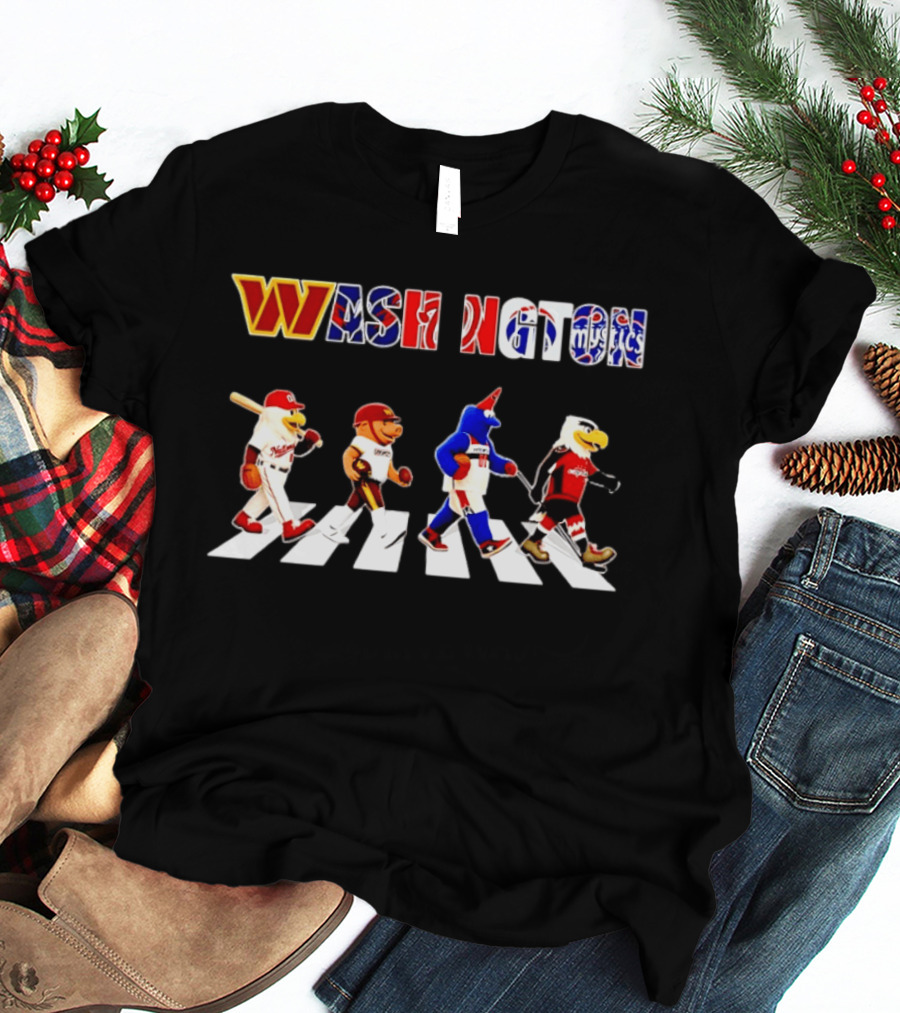 Washington Nationals Wizards Capitals Mystics Mascots Walking Across Abbey Road Mashup T-Shirt