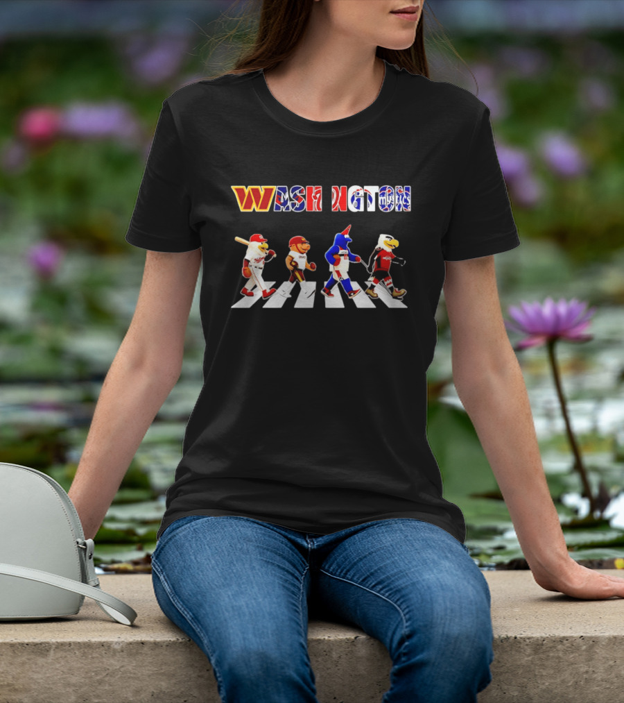 Washington Nationals Wizards Capitals Mystics Mascots Walking Across Abbey Road Mashup T-Shirt