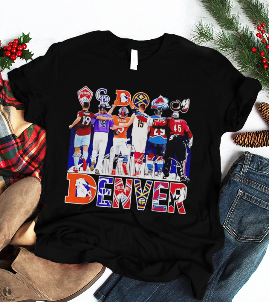 Denver Colorado Sports Collage With Price Wilson Skyline And Team Logos T-Shirt