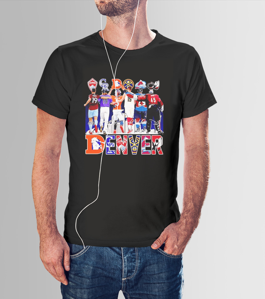 Denver Colorado Sports Collage With Price Wilson Skyline And Team Logos T-Shirt