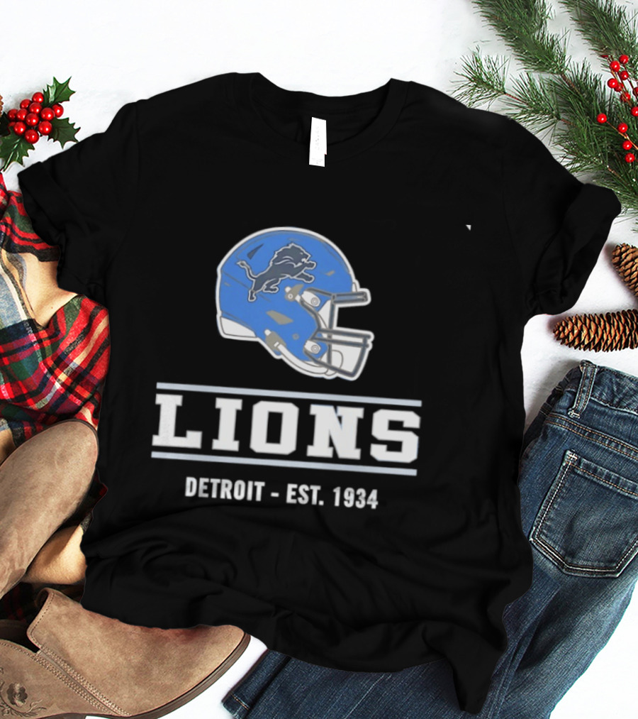 Detroit Lions Helmet Logo Est 1934 Football T-Shirt