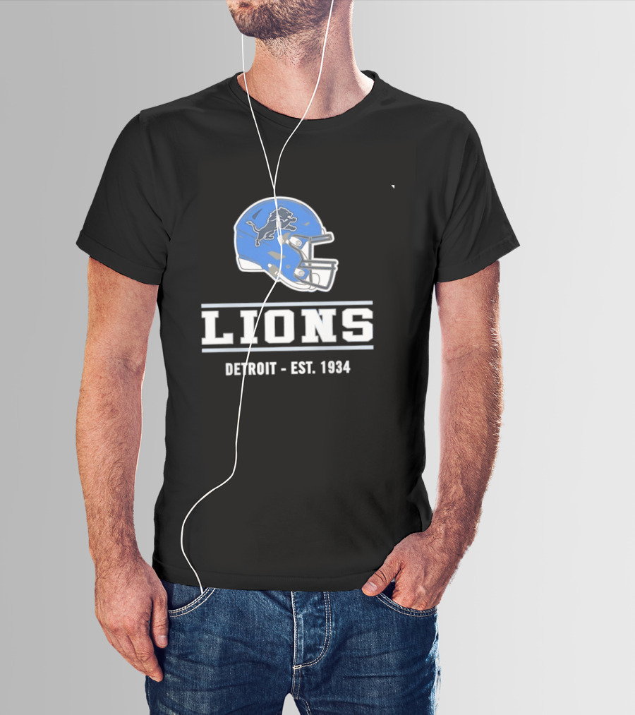 Detroit Lions Helmet Logo Est 1934 Football T-Shirt