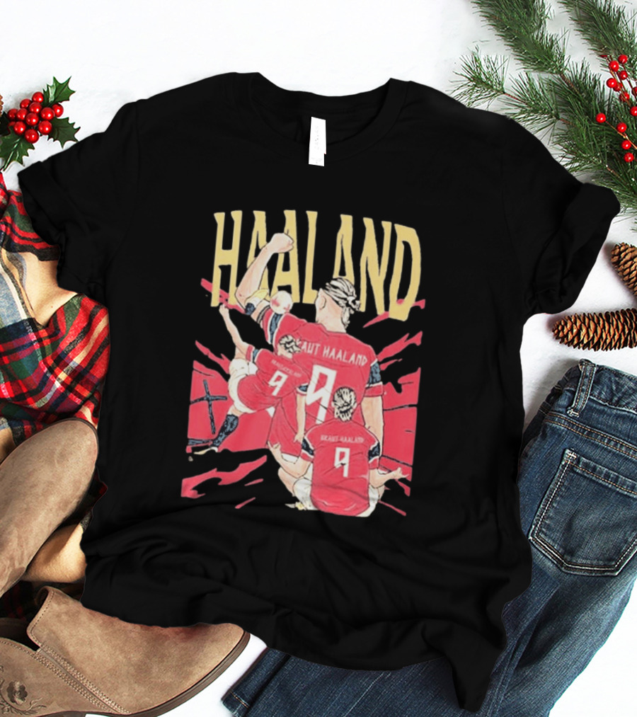 Haaland Cartoon Celebrating Norway Football Number 9 T-Shirt