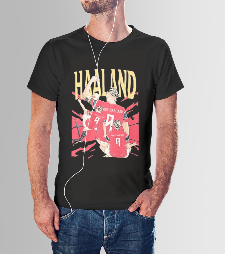 Haaland Cartoon Celebrating Norway Football Number 9 T-Shirt