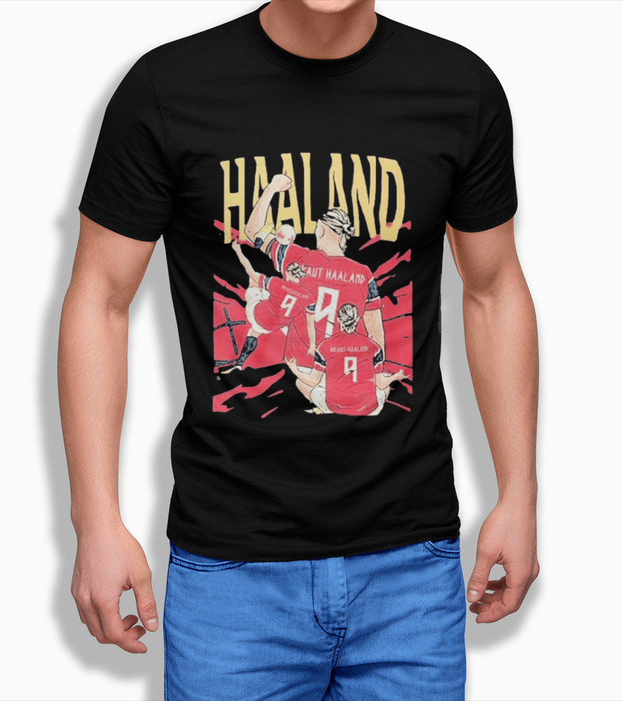 Haaland Cartoon Celebrating Norway Football Number 9 T-Shirt