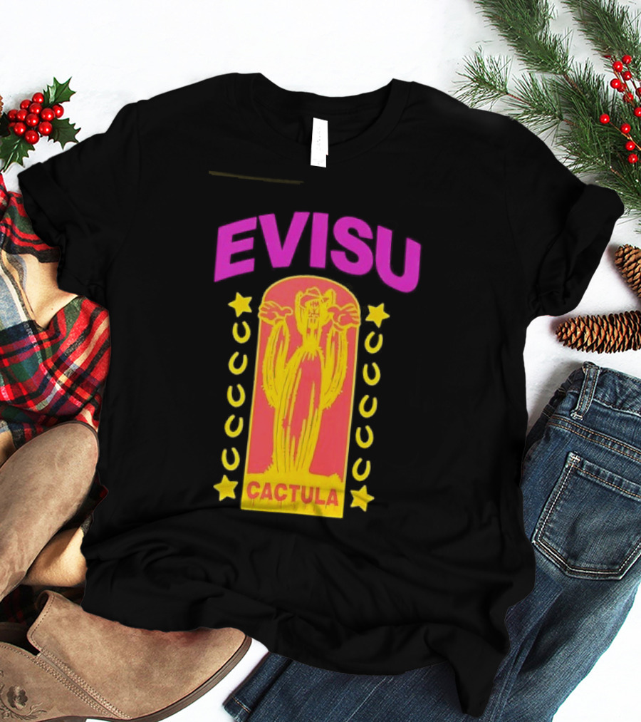 Evisu Cactula Cactus Star And Crescent Yellow Pink T-Shirt