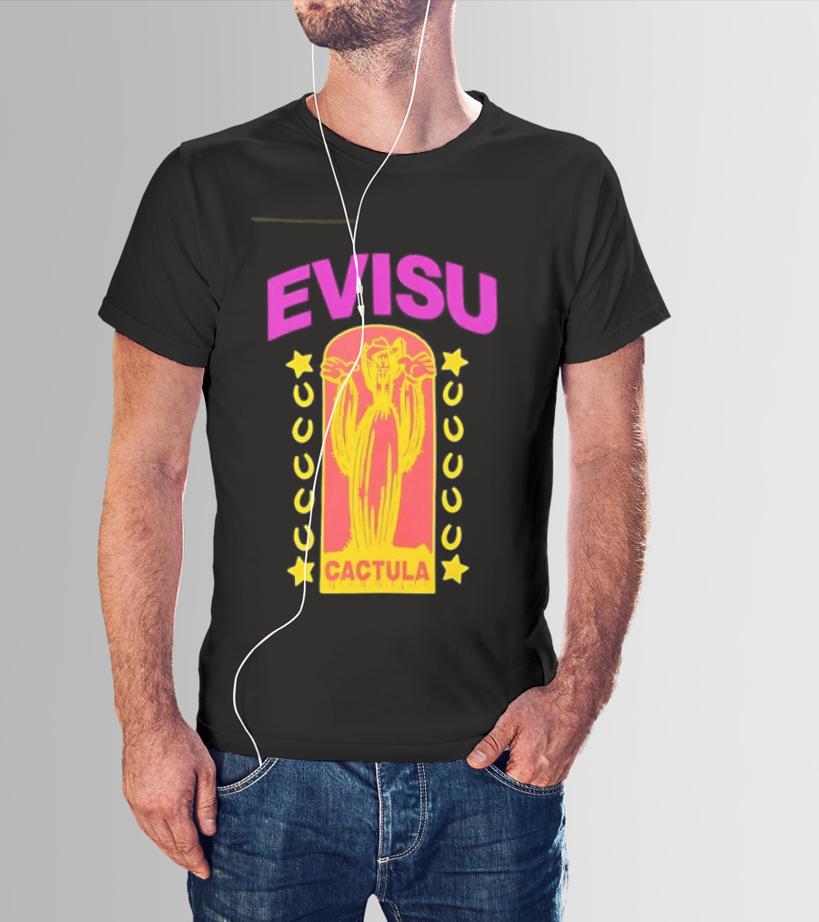 Evisu Cactula Cactus Star And Crescent Yellow Pink T-Shirt