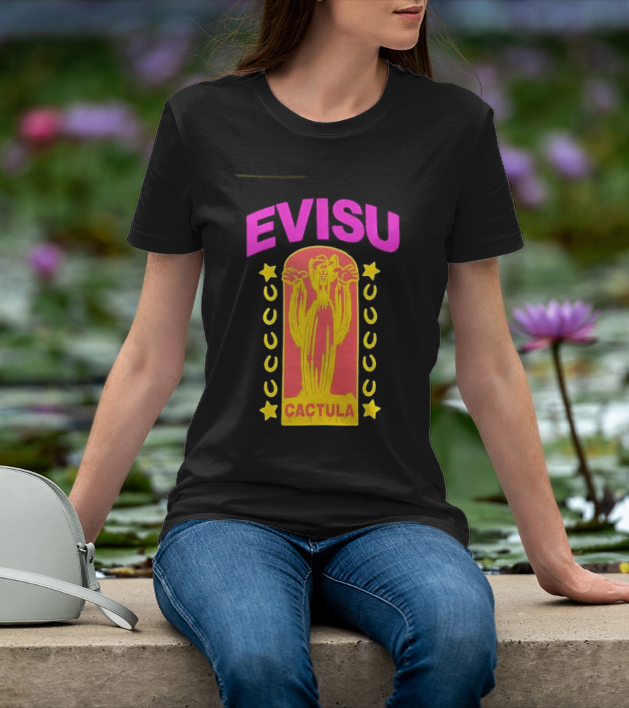 Evisu Cactula Cactus Star And Crescent Yellow Pink T-Shirt