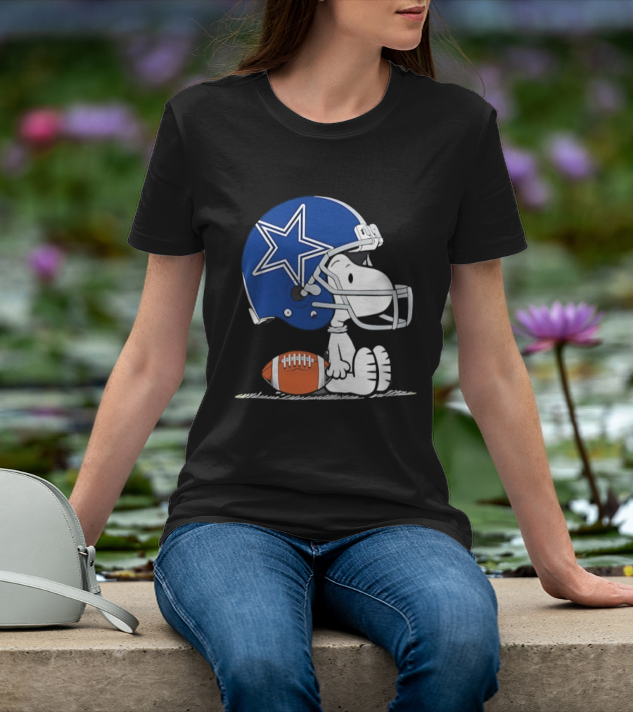 Snoopy Dallas Cowboys Football Helmet Collaboration Peanuts NFL Fan T-Shirt