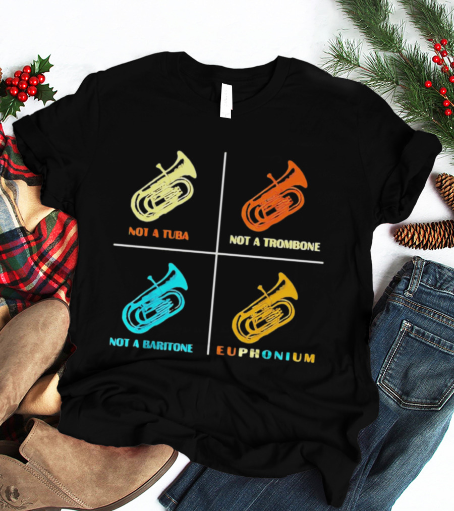 Not A Tuba Not A Trombone Not A Baritone Euphonium Colorful Instrument Grid T-Shirt
