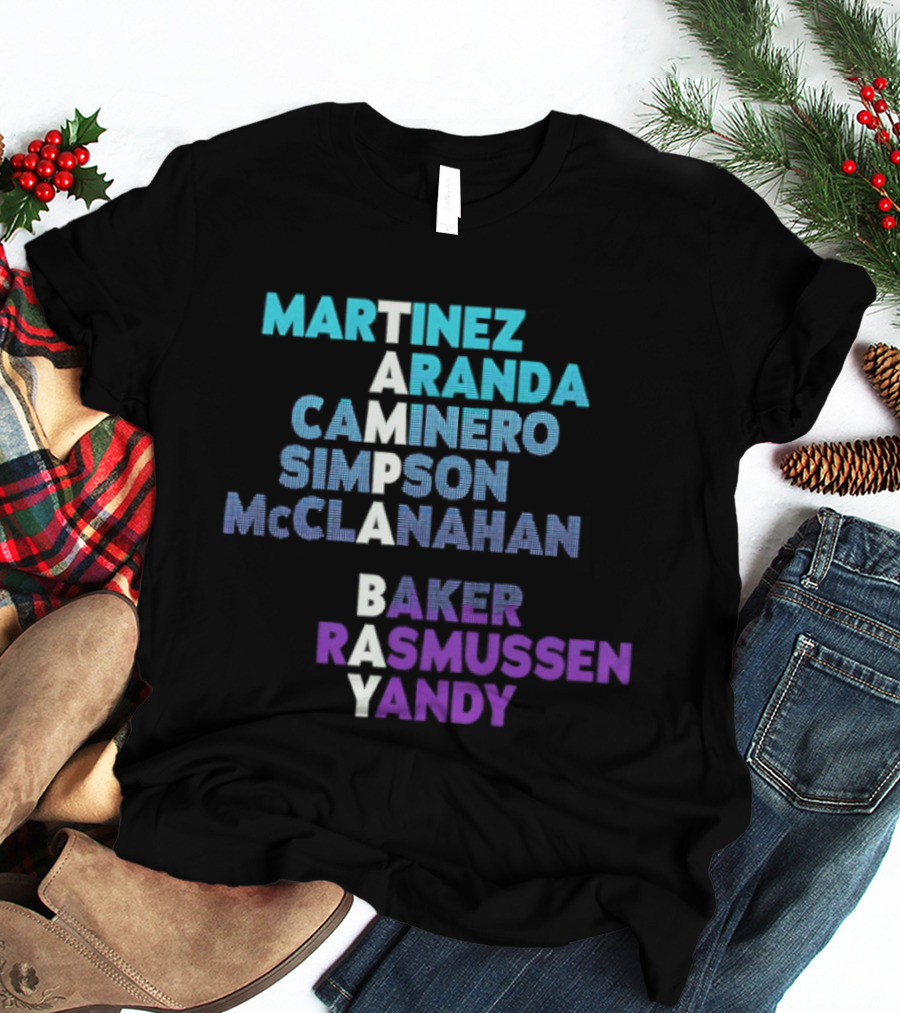 Tampa Bay Baseball 2026 Names Martinez Aranda Caminero Simpson McClanahan Baker Rasmussen Yandy T-Shirt