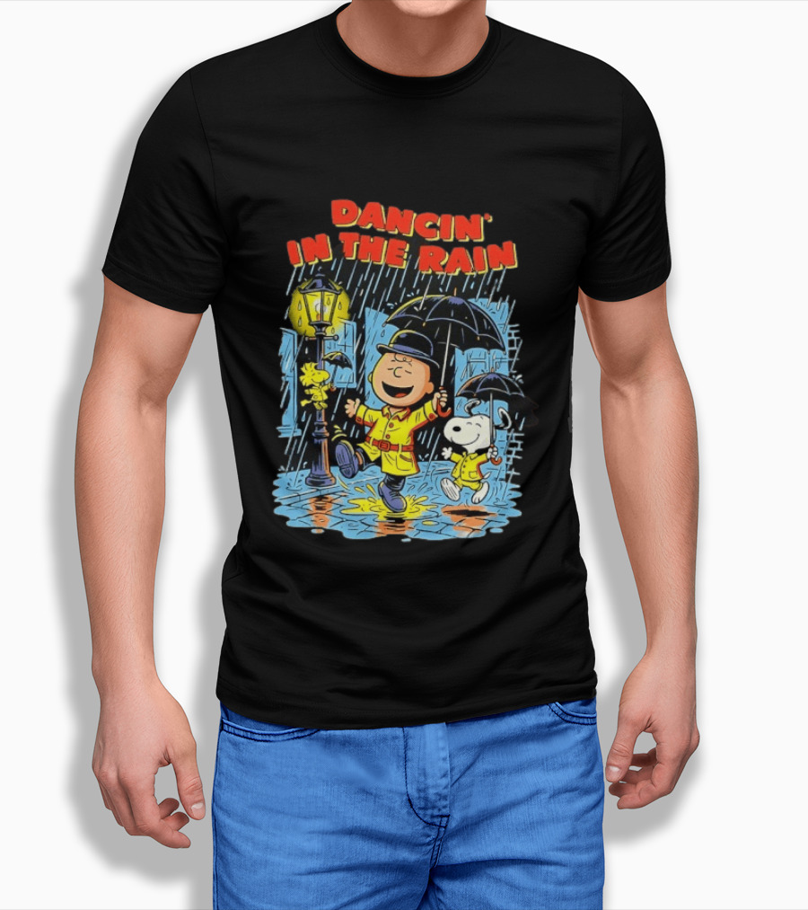 Peanuts Dancin' In The Rain Snoopy Charlie Brown Woodstock T-Shirt