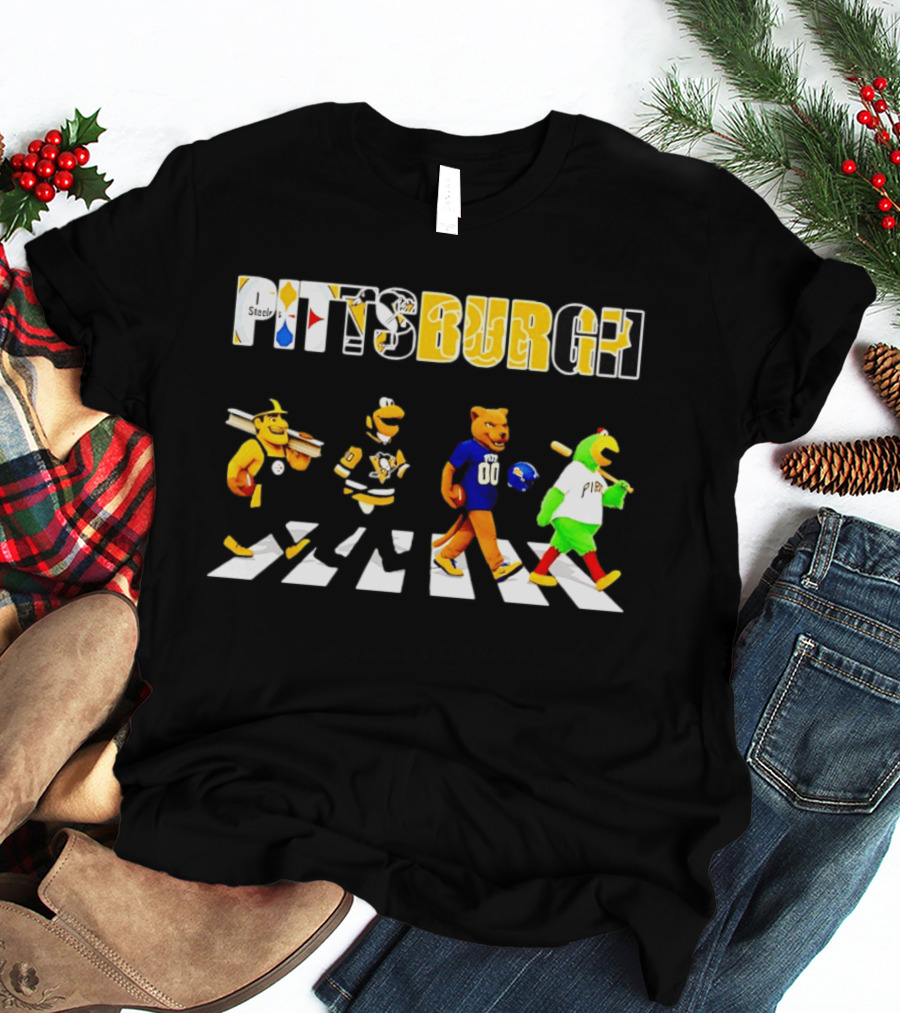 Pittsburgh Steelers Penguins Pitt Panthers Pirates Characters Abbey Road Walk T-Shirt