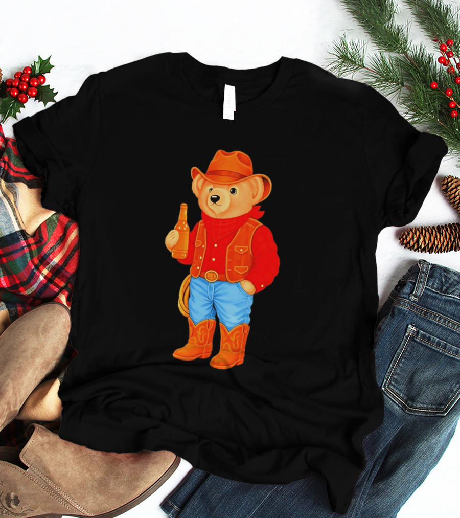 Polo Bear Cowboy Western Boots Hat And Bottle T-Shirt