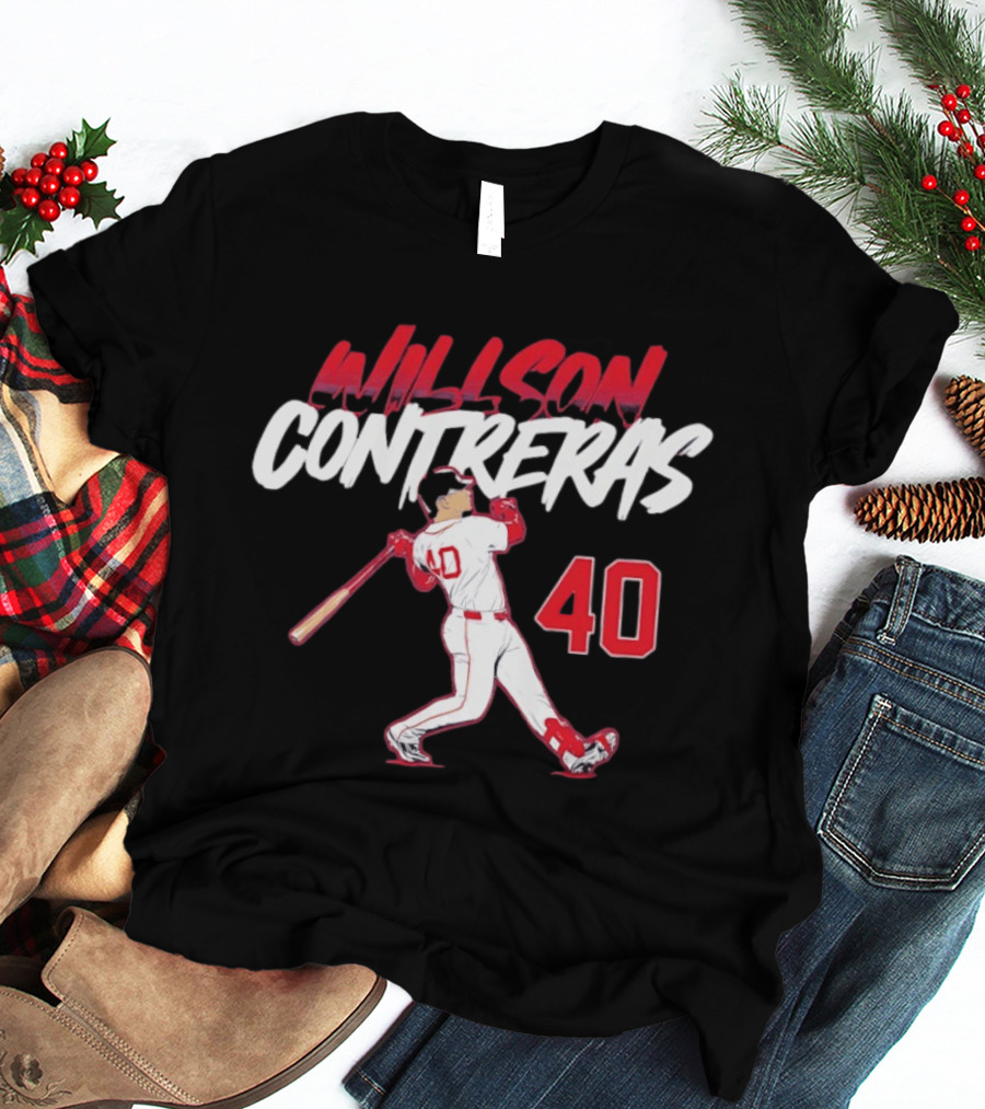 Willson Contreras 40 Boston Red Sox Slugger Swing Baseball Number T-Shirt