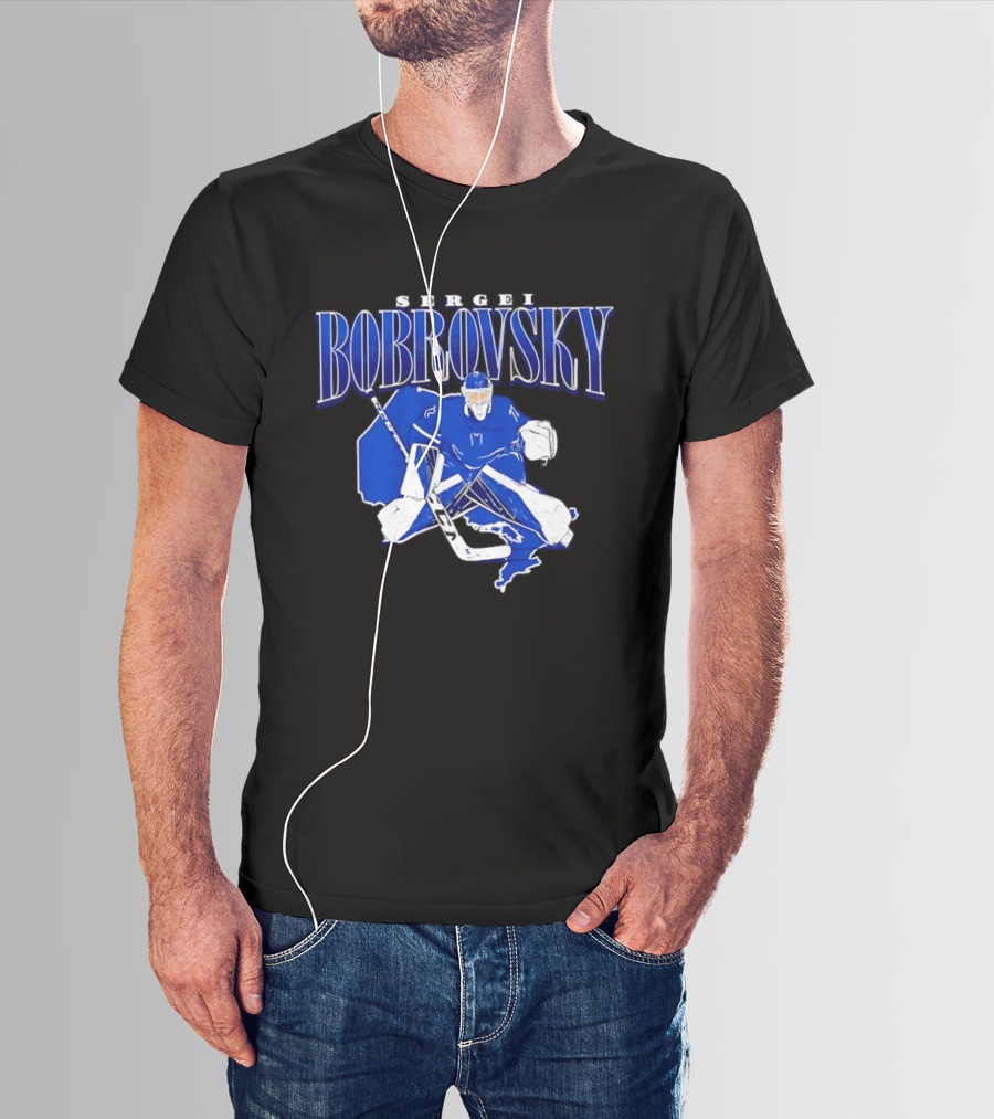 Sergei Bobrovsky Hockey Goalie Blue And White Skater T-Shirt
