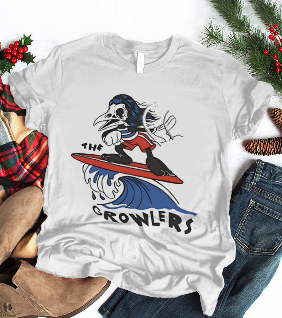 The Growlers Surfing Bird Skeleton On Wave With Red Surfboard T-Shirt