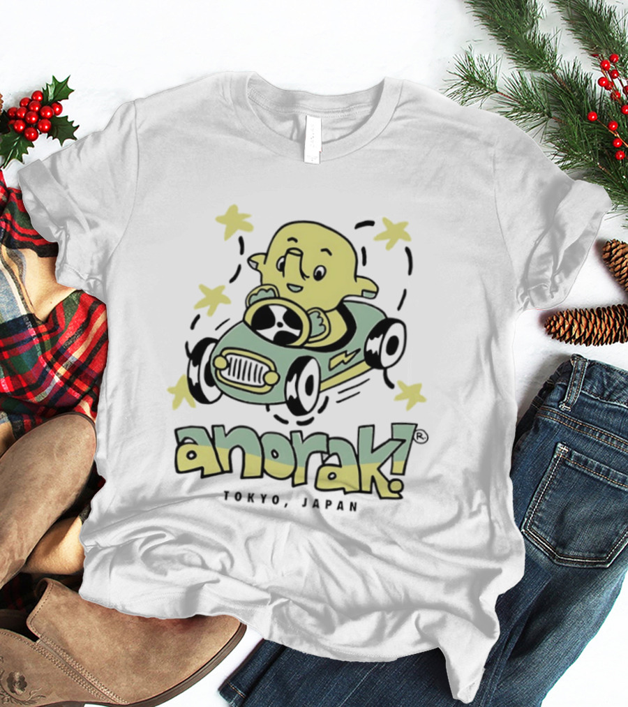 Anorak Tokyo Japan Elephant Cartoon In Car With Stars T-Shirt