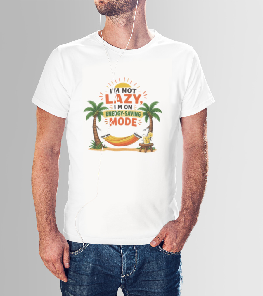 I'm Not Lazy I'm On Energy Saving Mode Tropical Summer Vacation Hammock Palms Sun T-Shirt