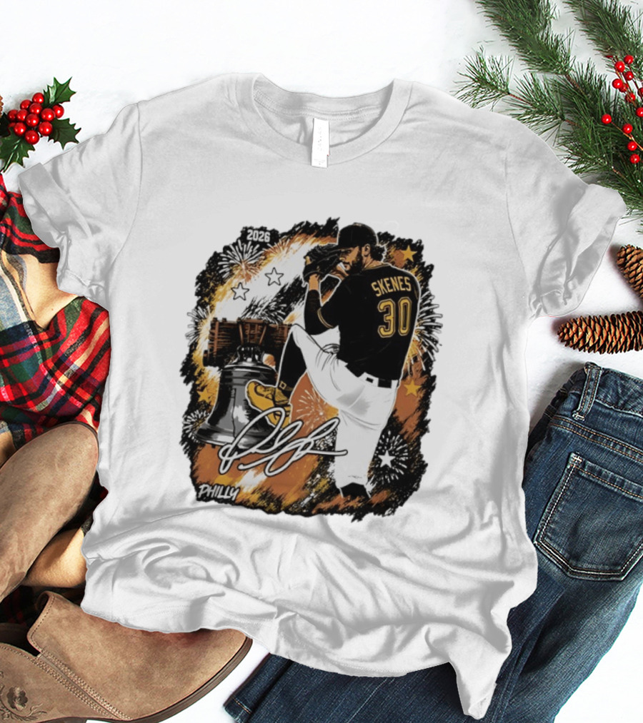 Paul Skenes 30 Pittsburgh Pirates Philly Liberty Bell 2026 Fireworks T-Shirt