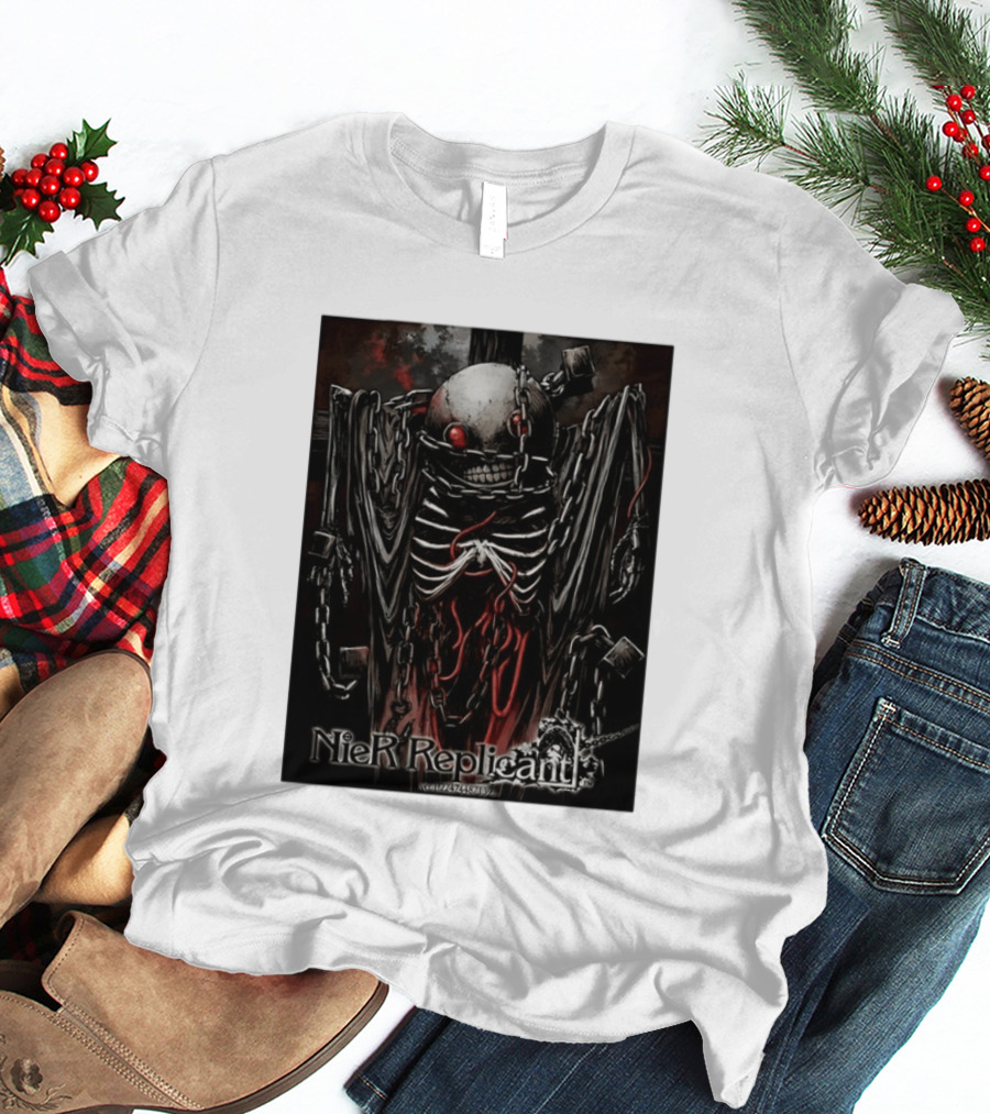 Nier Replicant Red Eye Skulls Chains Grim Aesthetic T-Shirt