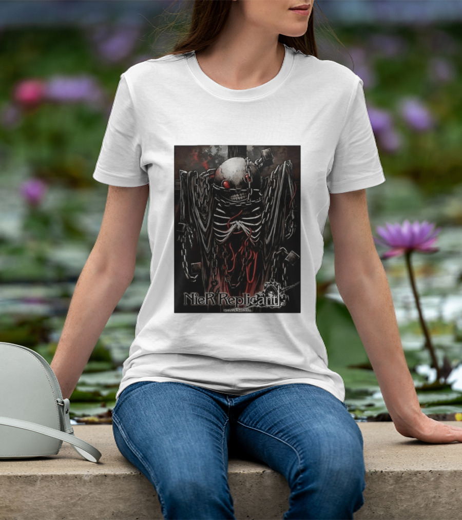 Nier Replicant Red Eye Skulls Chains Grim Aesthetic T-Shirt