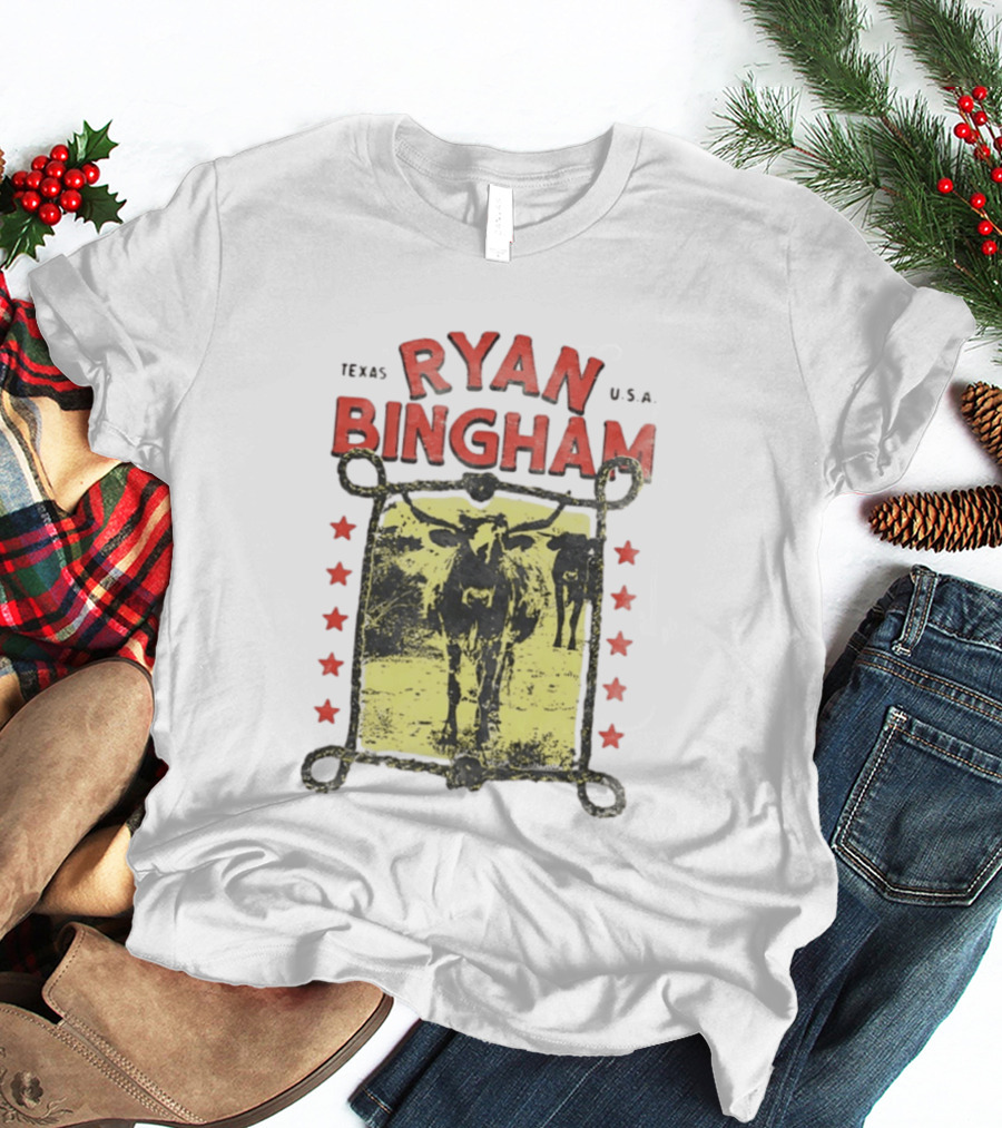 Texas Ryan Bingham Longhorn Cattle U.S.A Stars T-Shirt