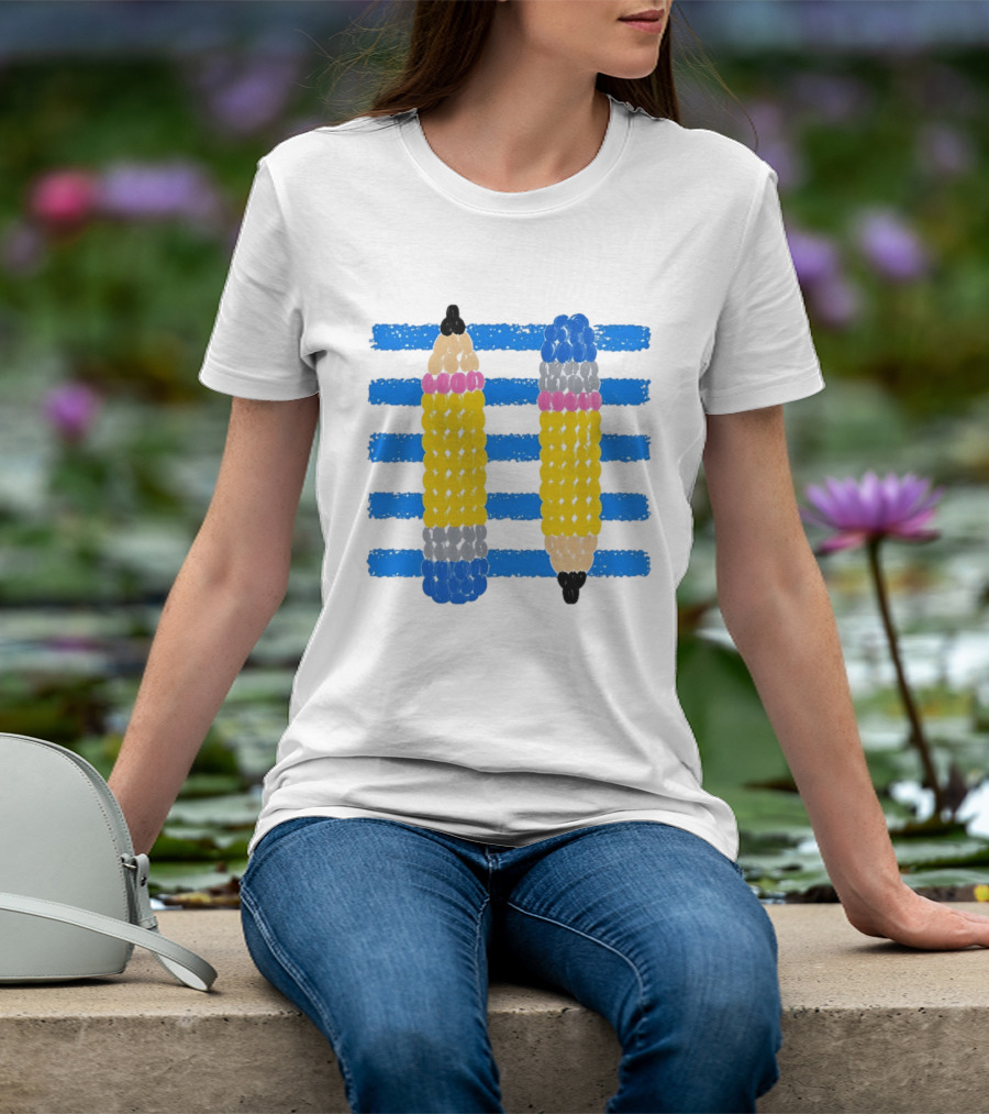 Beaded Pencils And Blue Stripes T-Shirt