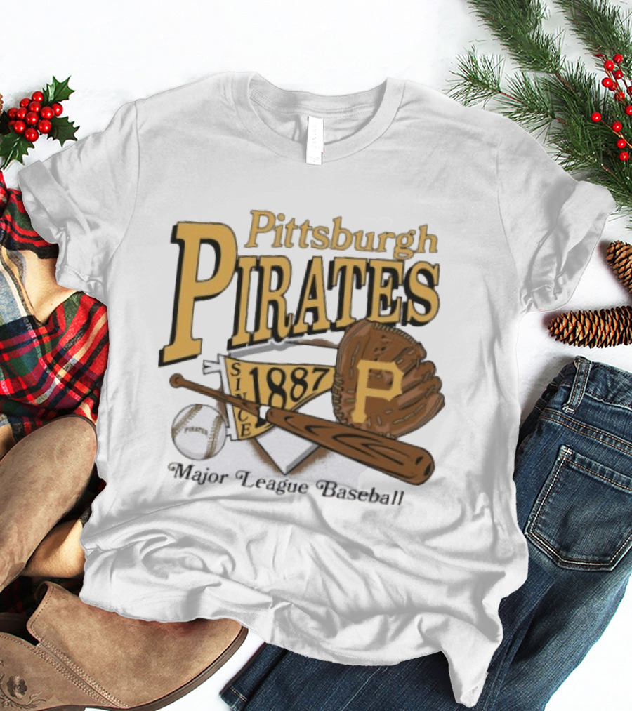 Pittsburgh Pirates Since 1887 Major League Baseball Bat Glove Patch Ball T-Shirt